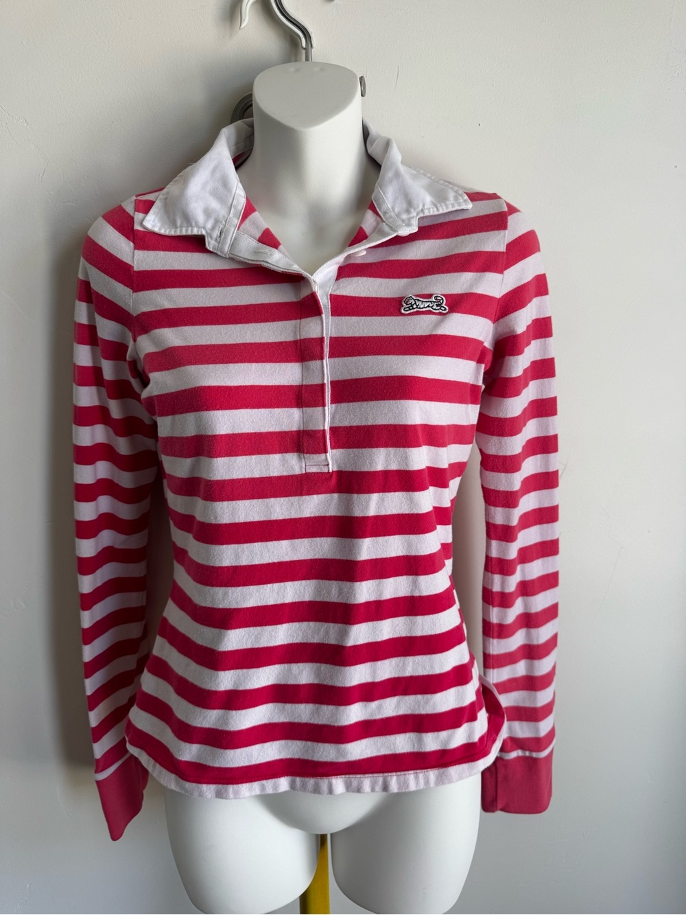 Le Tigre Pink & White Striped Long-Sleeve Polo Shirt
